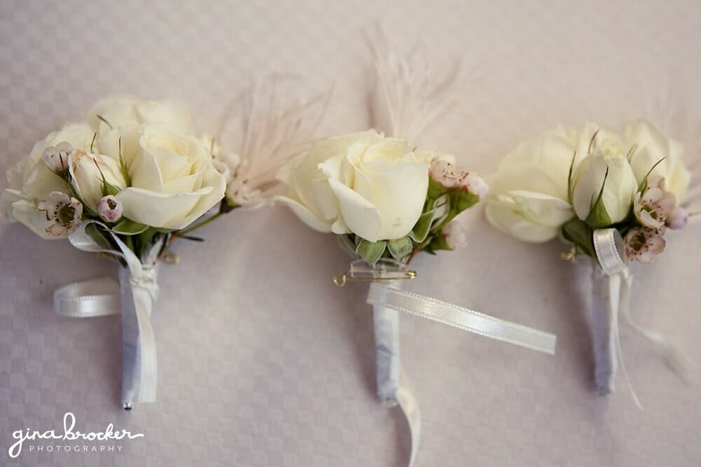 White Rose Boutonniere for a classic winter wedding
