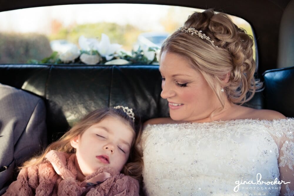 Bride and Flower Girl drive to ceremony
