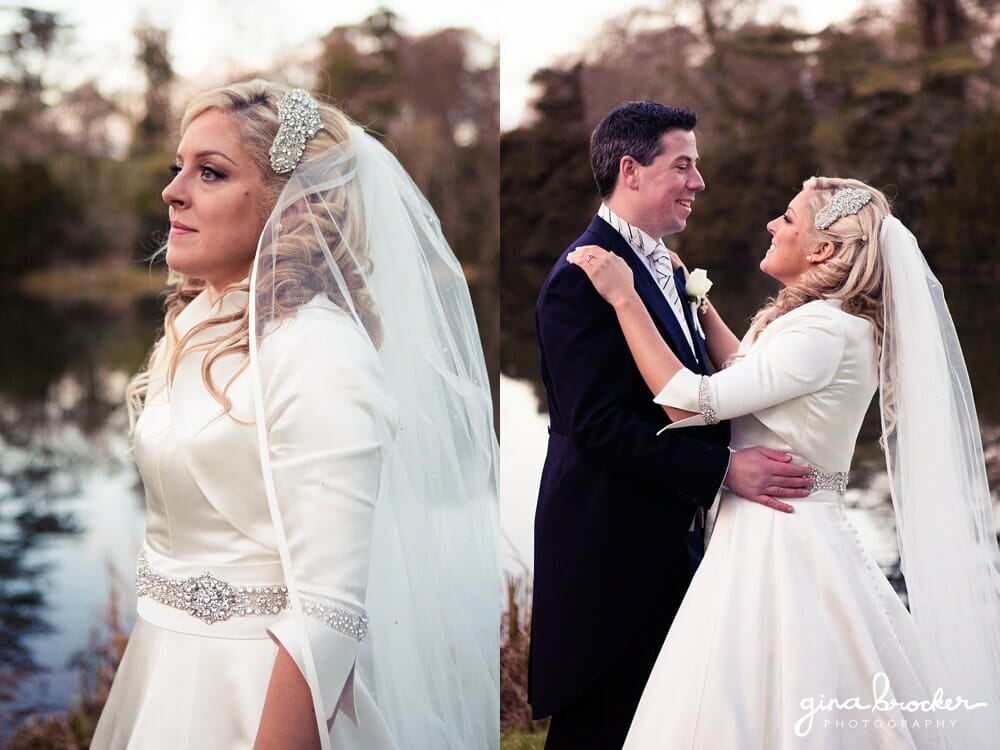Classic winter wedding bride with groom
