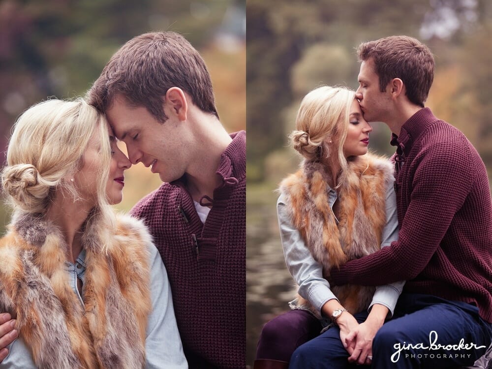 Cuddling during a Sweet Fall Engagement Session