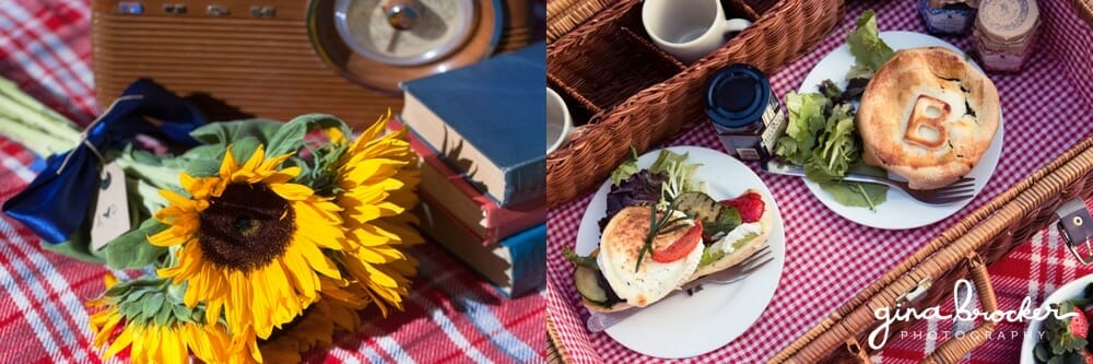 Sunflowers and tasty meals for a rustic picnic love story session in Boston
