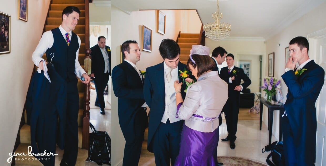 Groom and groomsmen get ready on the morning of a colorful and elegant wedding