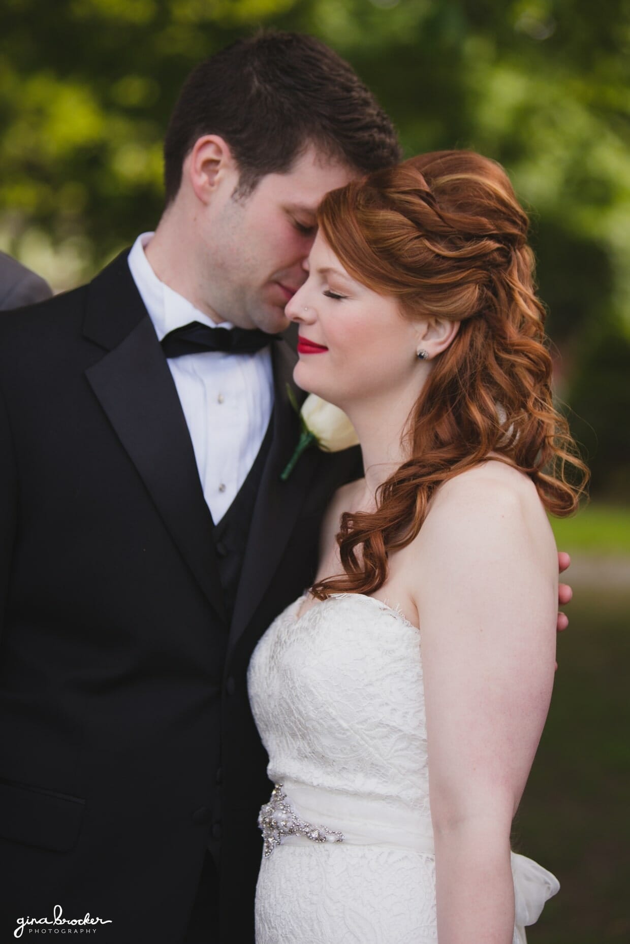 A sweet portrait of a vintage inspired bride and groom in Salem Common during their Hawthorne Hotel Wedding