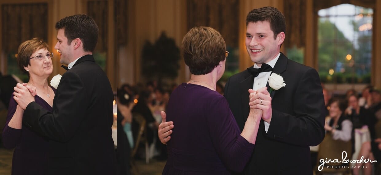 A mother and son dance at the Hawthorn Hotel Wedding in Salem, Massachusetts
