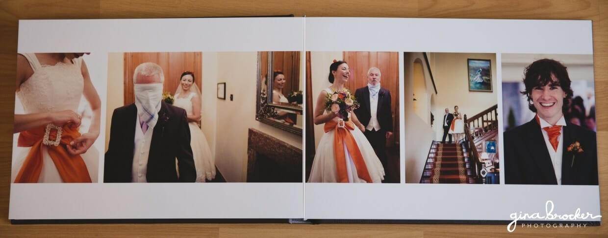Flush mount wedding album layout featuring a Boston Wedding