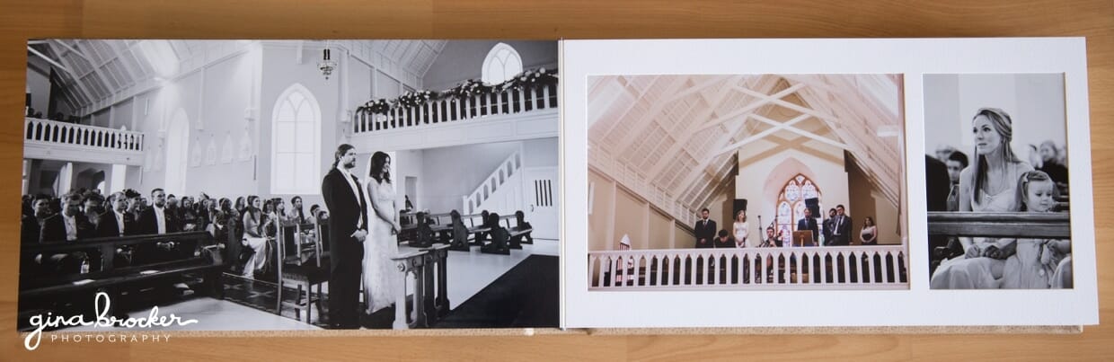 A bespoke wedding album that combines flushmount and mat pages for a timeless and modern look