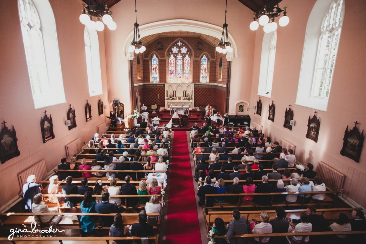 A photograph showing a view of a religious wedding ceremony in church