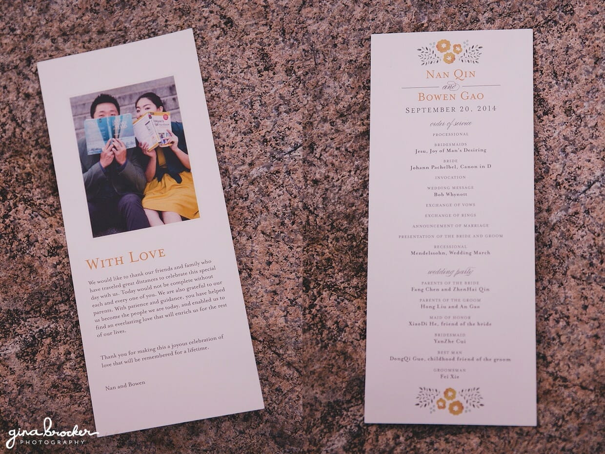 A personalized and unique wedding programme featuring a sweet engagement photograph of the couple