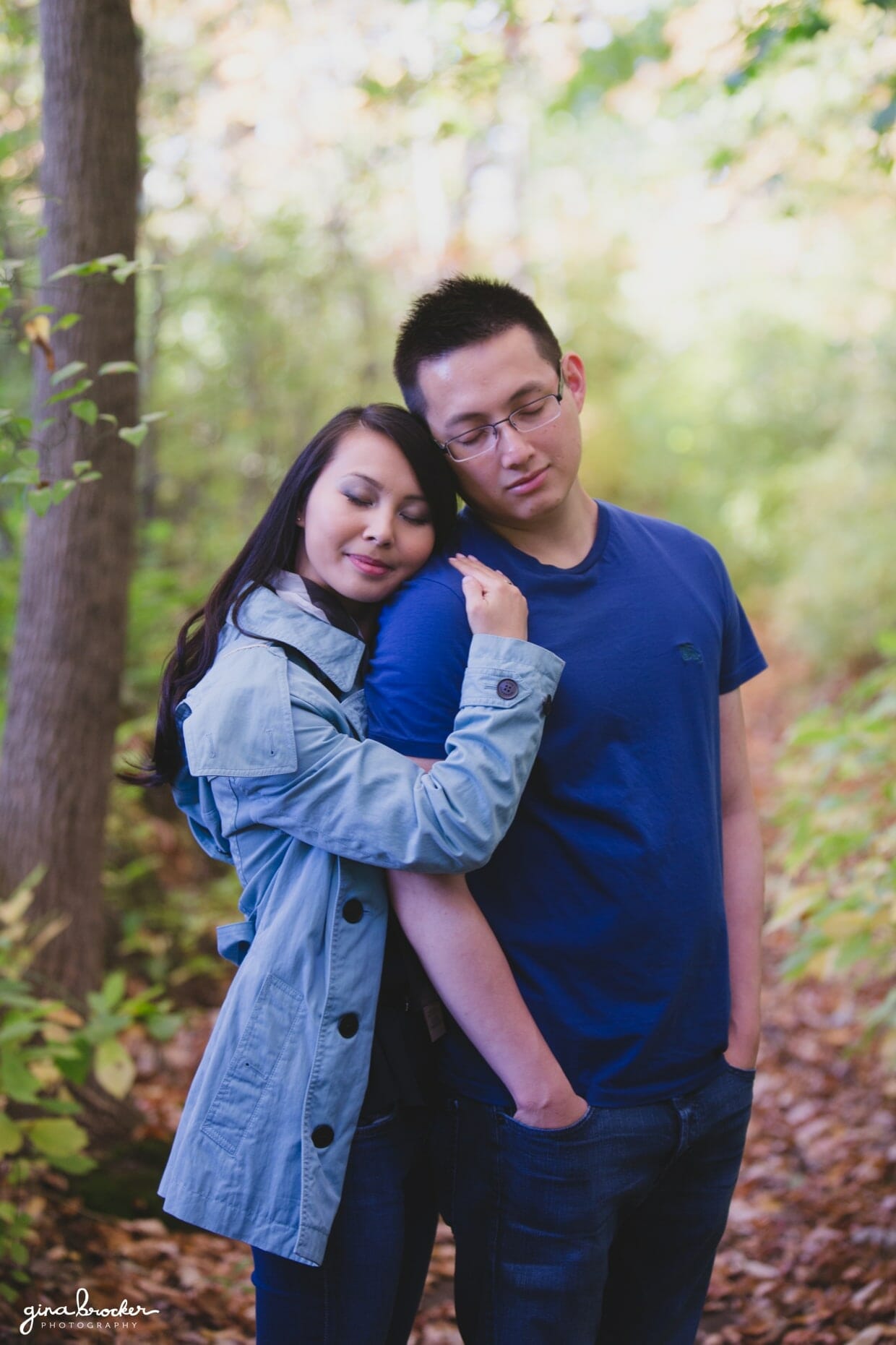 A sweet portrait of a couple in the woods during their fall engagement session