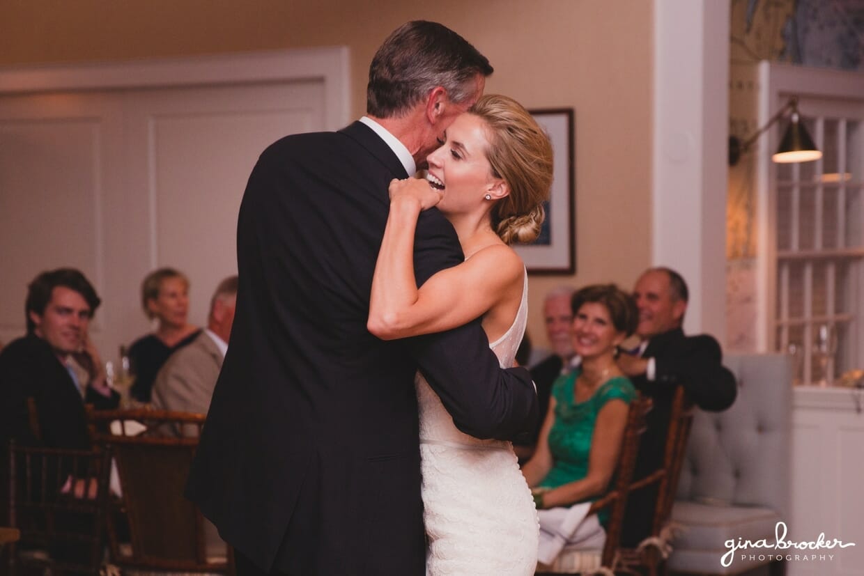 A sweet and happy photograph of the father daughter dance at a Nantucket Wedding in the Westmoor Club
