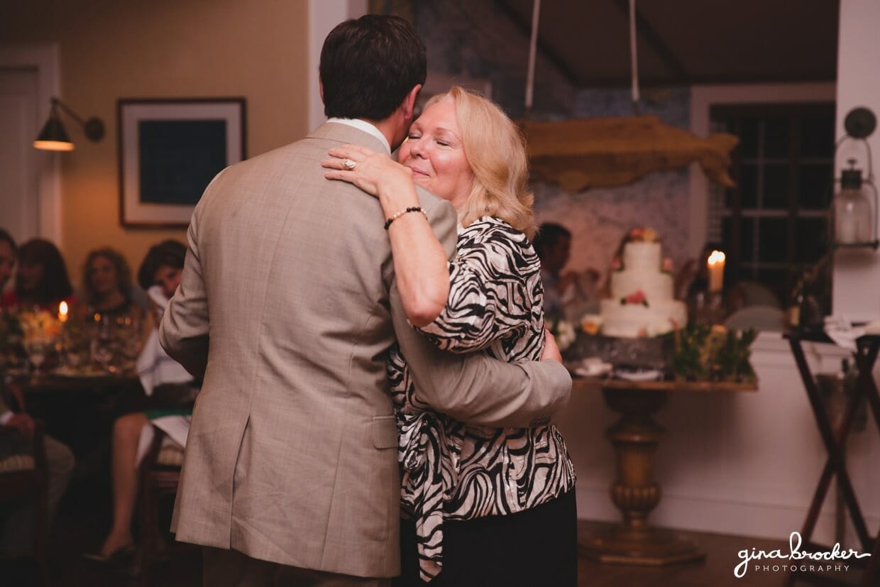 A sweet photograph of the mother and son dance at a Westmoor Club wedding in Nantucket, Massachusetts