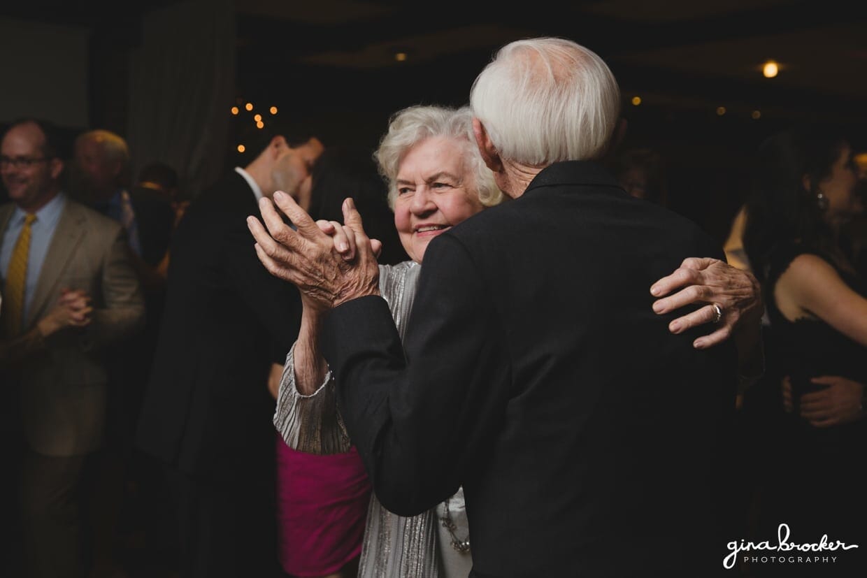 Grandparents dance together during a classic and elegant wedding reception in Boston, Massachusetts