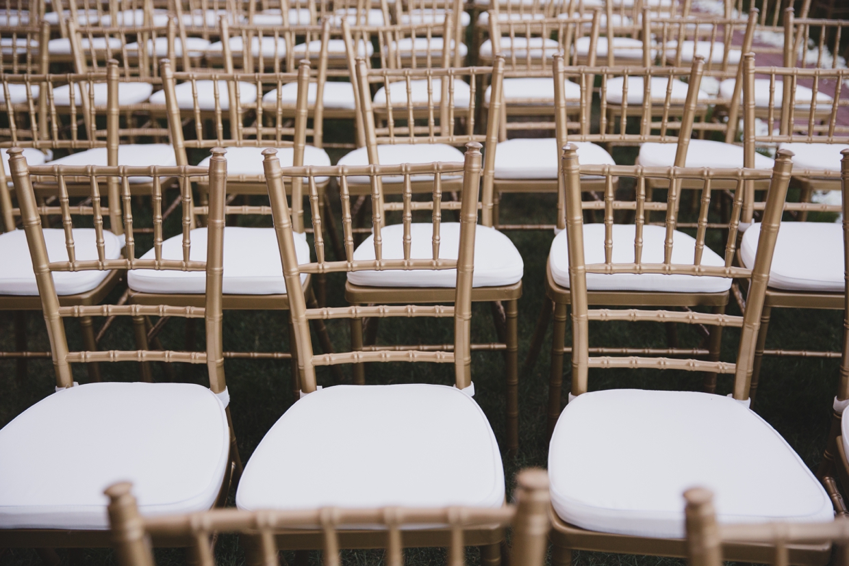 A detail photograph of the chairs lined up for a wedding ceremony at the Boston Marriott Hotel
