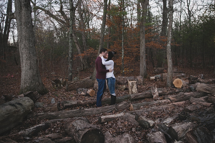 A couple kiss during their engagement session at Borderland State Park