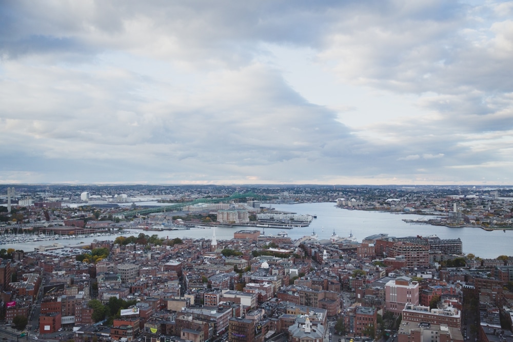 A view of Boston from the windows of a State Room Wedding