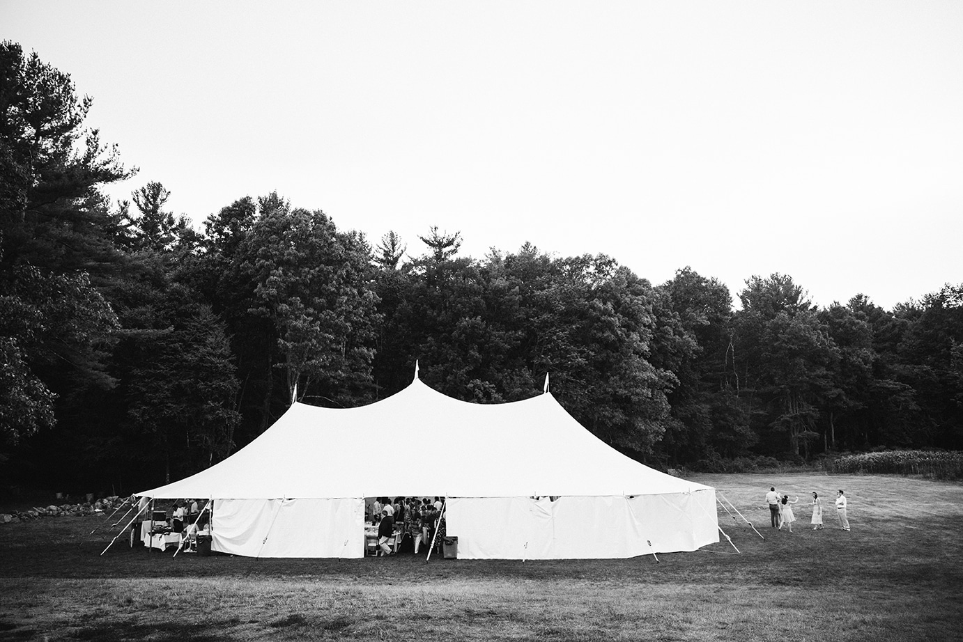 A documentary photograph of the reception tent at a Friendly Crossways Wedding