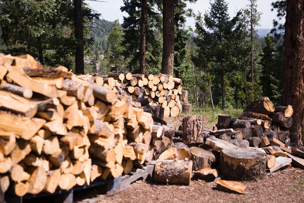 Wood pile outside a family home in evergreen, colorado