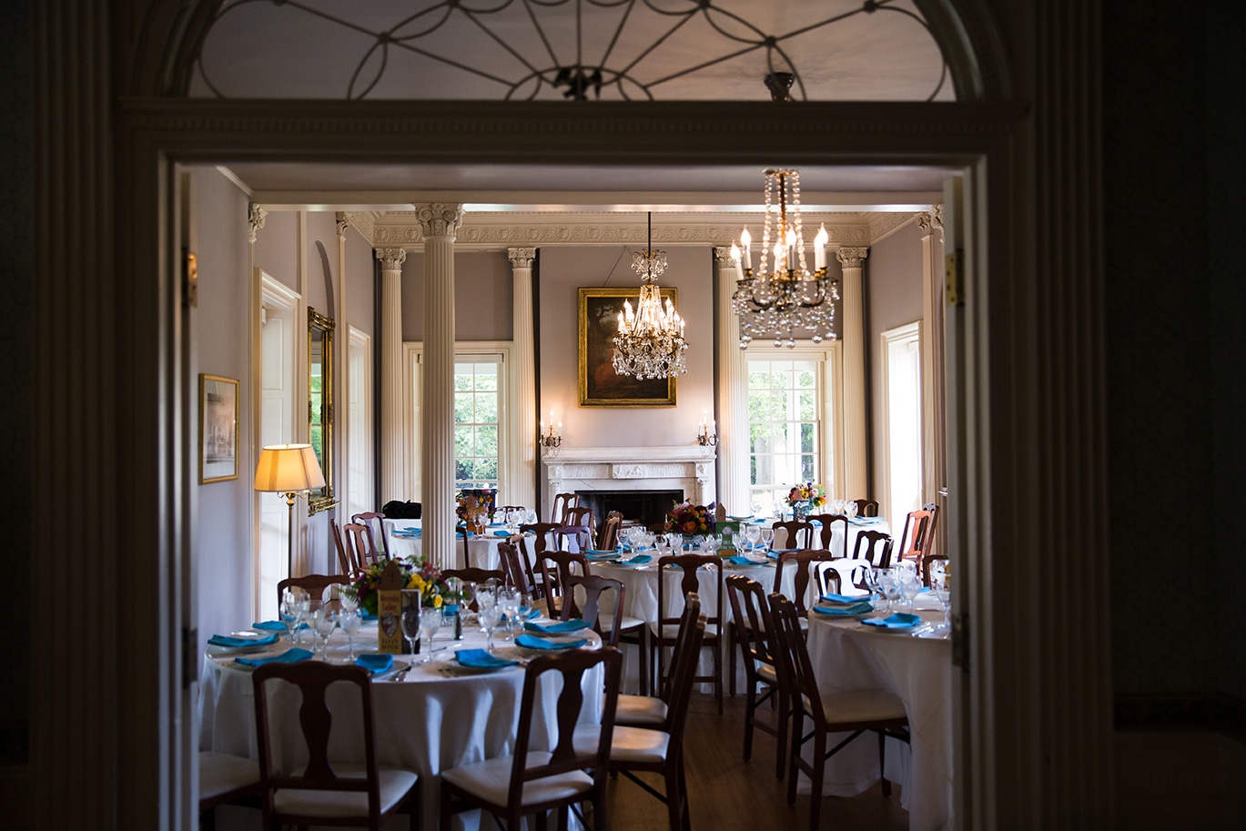 A documentary photograph of a Lyman Estate dining room during a wedding