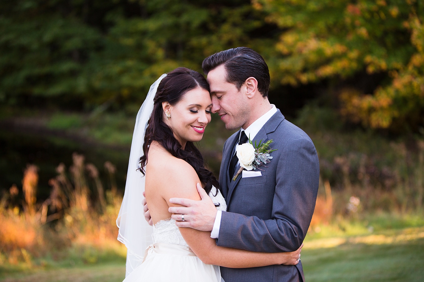 A sweet portrait of a bride and groom during their Harrington Farm Wedding in Princeton, Massachusetts