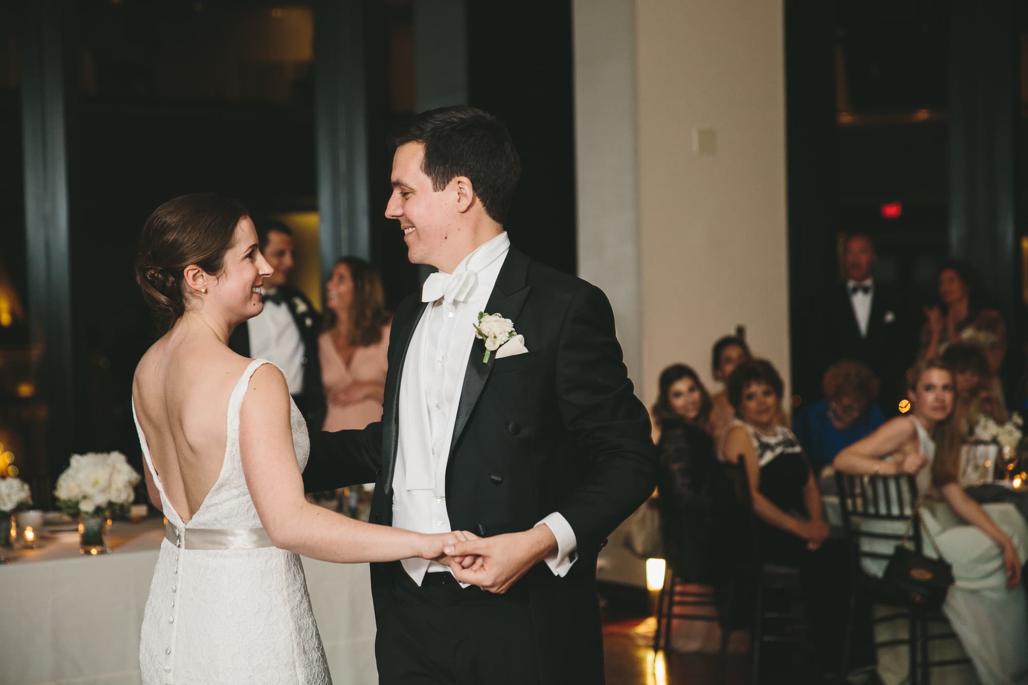 A bride and groom sharing a first dance at their State Room Wedding