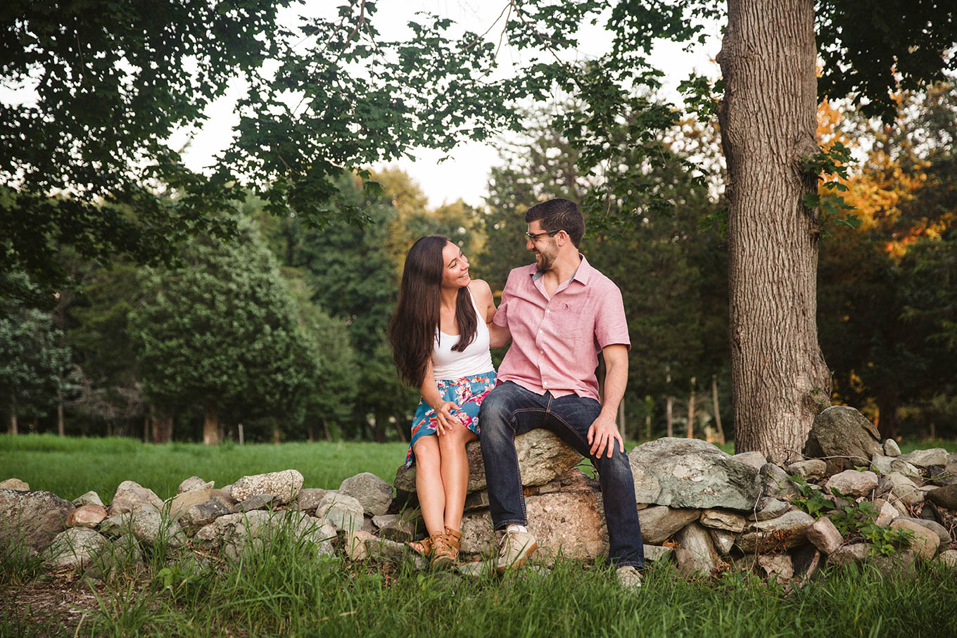 A documentary portrait of a couple hanging out at the World's End during their Boston engagement session