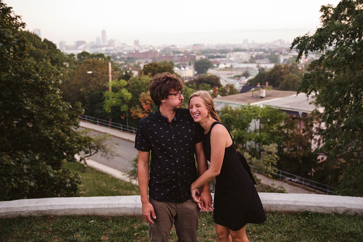 A documentary portrait of a couple hanging out at Prospect Hill during their Boston engagement session